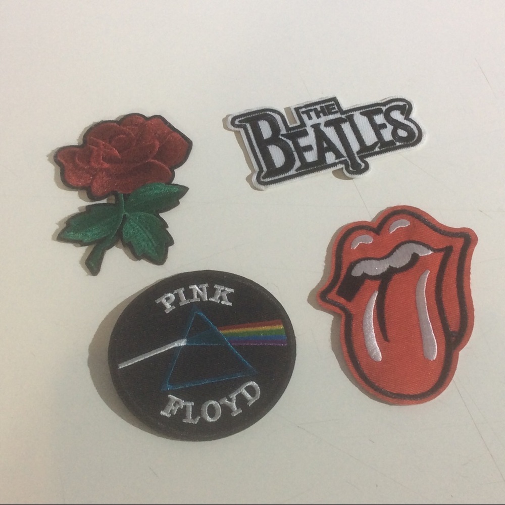4 Rock and Roll Beatles Pink Floyd Rolling Stones Rose Iron On Embroidered Patch